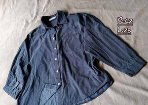 velvet Dark Blue Casual Button-Up Shirt