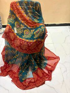 Vibrant Floral Print Chiffon Saree