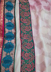 Elegant Pink &amp; Cream Silk Saree