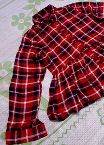 Stylish Red Plaid Peplum women Shirt
