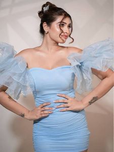 SAVANA Blue Ruffled Party Dress