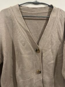 Beige Knit Button-Down Cardigan