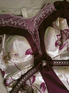 Cream And Maroon Colour Gown