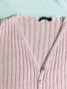 Pink Ribbed Cropped Cardigan