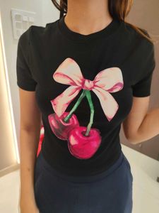 Cute Cherry Bow Crop T-Shirt - XS/S