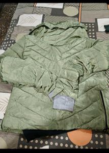 Striped Knit Sweater &amp; Green Puffer Jacket