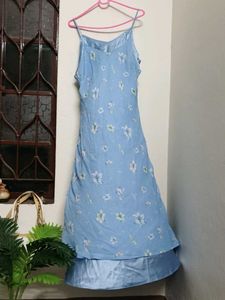 pinteresty fairycore sky floral satin Maxi Dress