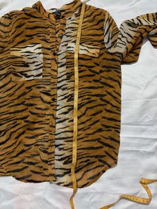 Chic Tiger Print Sheer Button-Up Top
