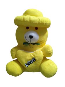 Cute Yellow Teddy Bear with Hat and 'LOVE' Heart S