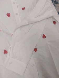 White Heart Print Button-Up Shirt