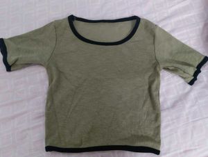 Olive Green Ribbed Crop Top