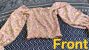Floral Smocked Puff Sleeve off shoulder Top
