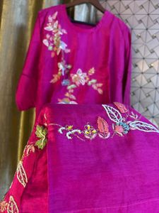 Embroidered Magenta Kurta set