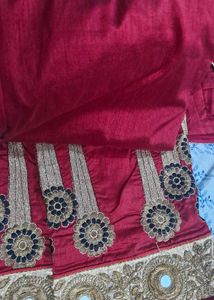 Red Embroidered Sadar Mekhela Saree