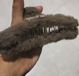Furry Hair Claw Clip with "LOVE" Charm