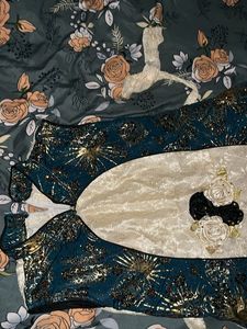 Stunning Teal &amp; Gold Embroidered Lehenga Choli