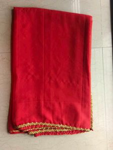 Vibrant Red Saree with Gold Border
