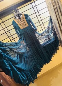 Teal Embellished Tiered Gown