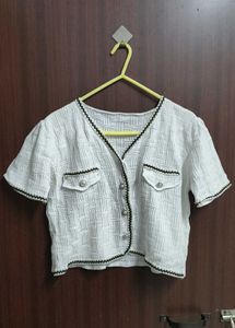 Chic Textured Button-Up Crop Top