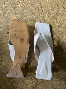 White Block Heel Mules