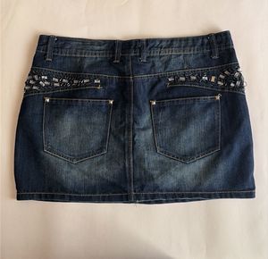 Y2k embellished denim mini skirt