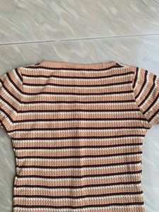 Striped Square Neck Button-Up Top
