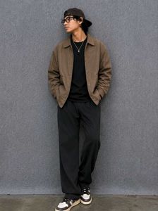 Brown Suede Jacket with Chain Print Lining