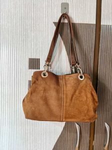 Stylish Brown Suede Handbag