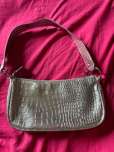 H&amp;M Silver Crocodile Textured Shoulder Bag