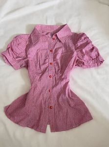Red Gingham Puff Sleeve Top