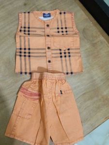 Cute Orange Checkered Shirt & Shorts Set