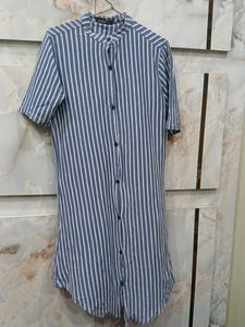 Striped Button-Down Tunic Top