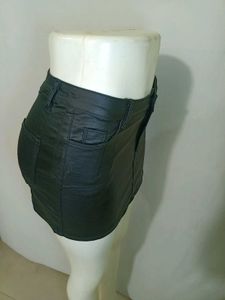 Black Faux Leather Mini Skirt Free Size S to M