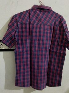 Men's Red &amp; Blue Plaid Short Sleeve Shirt