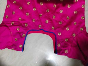 Pink Embroidered Kurta/ Churidar Top + shawl