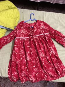 Red Floral Print Kurta