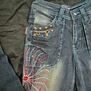 Embellished Flare Jeans bootcut Y2K mid waist