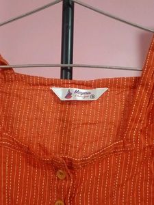 Orange Striped Square Neck Blouse