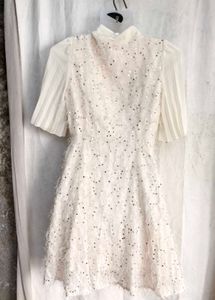 Sparkling White Dress with Bow Detail