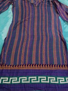 Purple Striped Cotton Kurta