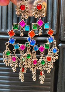 Boho Earrings with Pink &amp; Orange Stones