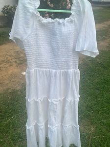 White Smocked Tiered Dress