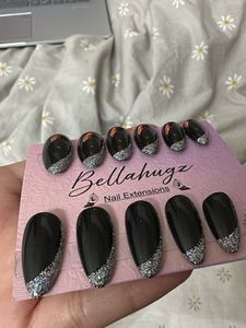 Black Glitter French Tip Press-On Nails