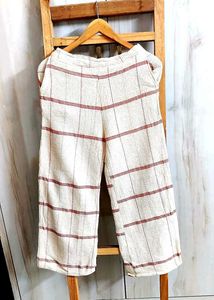 Cream &amp; Red Striped Palazzo Pants  waist size-28