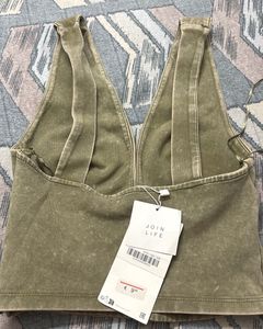 Olive Green Deep V-Neck Crop Top