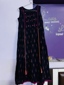 Blue Kurta with Pink Embroidery