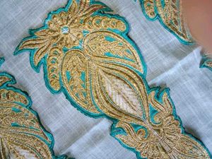 Gold &amp; Teal Embroidered Appliques (Set of 3)