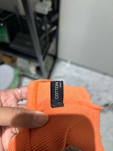 Orange V-Neck Short Sleeve Knit Top