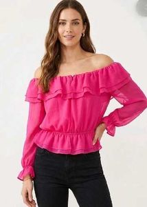 Zara Sheer Ruffle Off-Shoulder Top