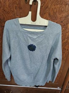 Grey Knit Sweater with Sun Design
